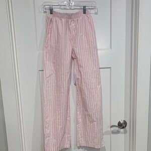 Pink and White Striped Pajama Pants with pockets